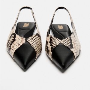 New Zara Chic Snakeskin Print Slingback Flats Size 39 - 8.